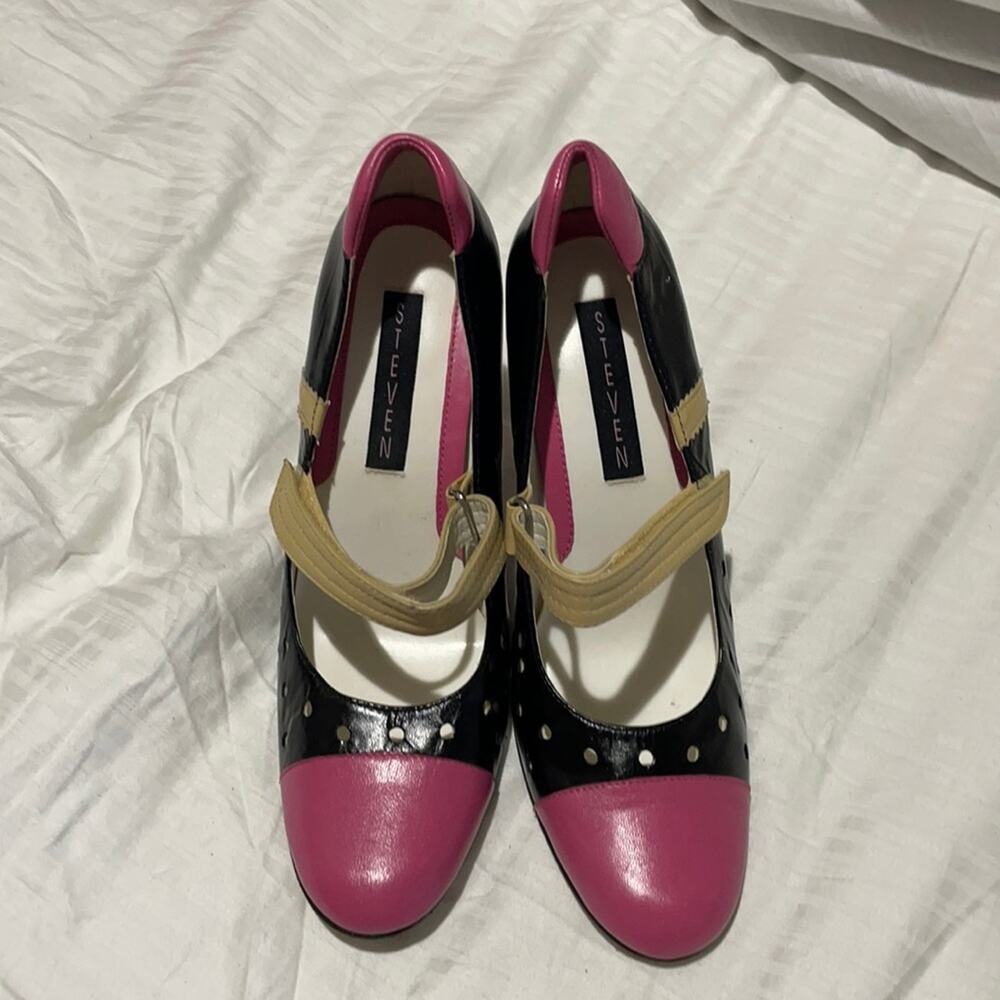 Steve 8.5 heeled maryjane black pink taupe euc